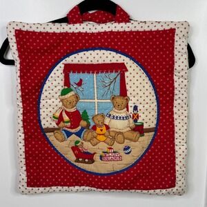 Handmade Quilted Throw‎ Pillowcase Teddy Bear Christmas Square 16 x 16 Grandma
